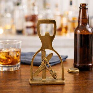 Vintage Brass Ski-Themed Bottle Opener Decorative Bar Tool 5" Tall